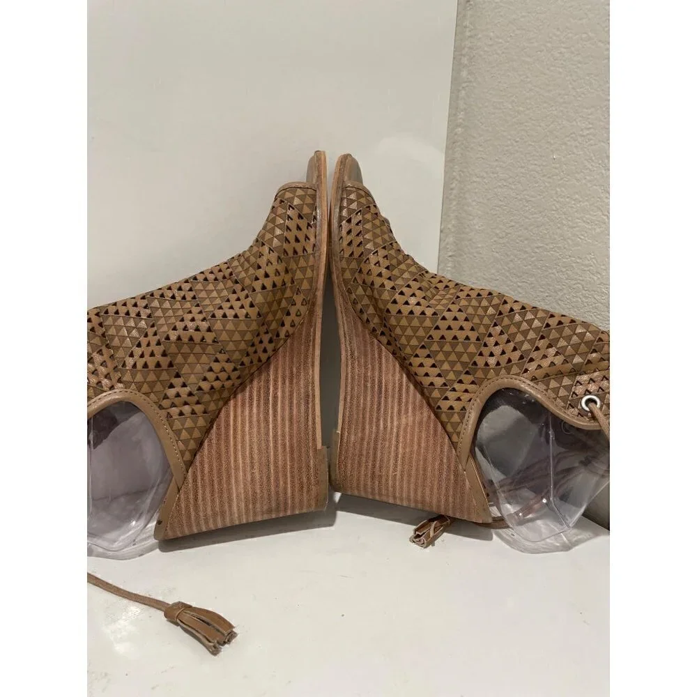 LUCKY BRAND WOMEN'S BROWN TIE RISKEE WEDGE HEELS SANDALS LEATHER SIZE 39/9